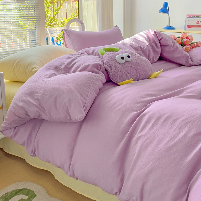 91家纺网 家纺一手货源 找家纺 森璐家纺 2024新款1水洗棉被套纯色被套单被套素色被套 混搭-紫黄