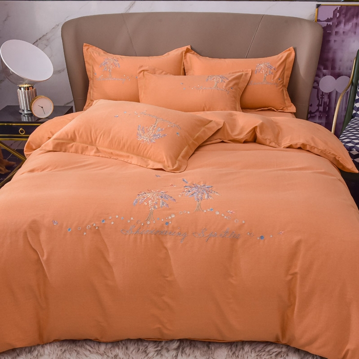 91家纺网 家纺一手货源 找家纺 艾迪尚家纺 2025新款纯色生态磨毛绣花单被套 幸福树-桔黄