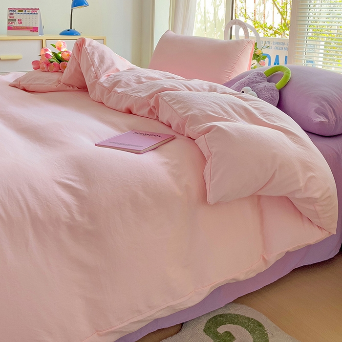 91家纺网 家纺一手货源 找家纺 森璐家纺 2024新款1水洗棉被套纯色被套单被套素色被套 混搭-粉紫