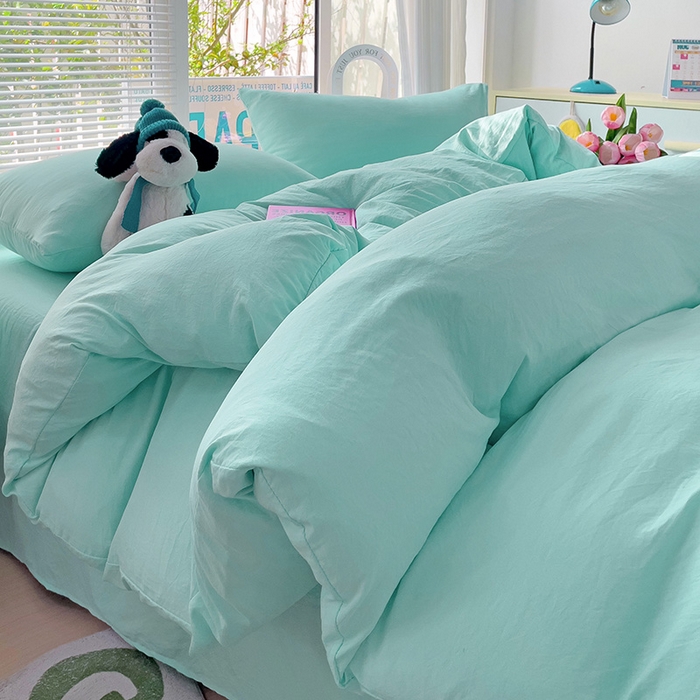 91家纺网 家纺一手货源 找家纺 森璐家纺 2024新款1水洗棉被套纯色被套单被套素色被套 水绿色