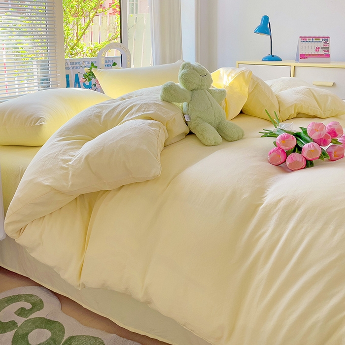 91家纺网 家纺一手货源 找家纺 森璐家纺 2024新款1水洗棉被套纯色被套单被套素色被套 黄色