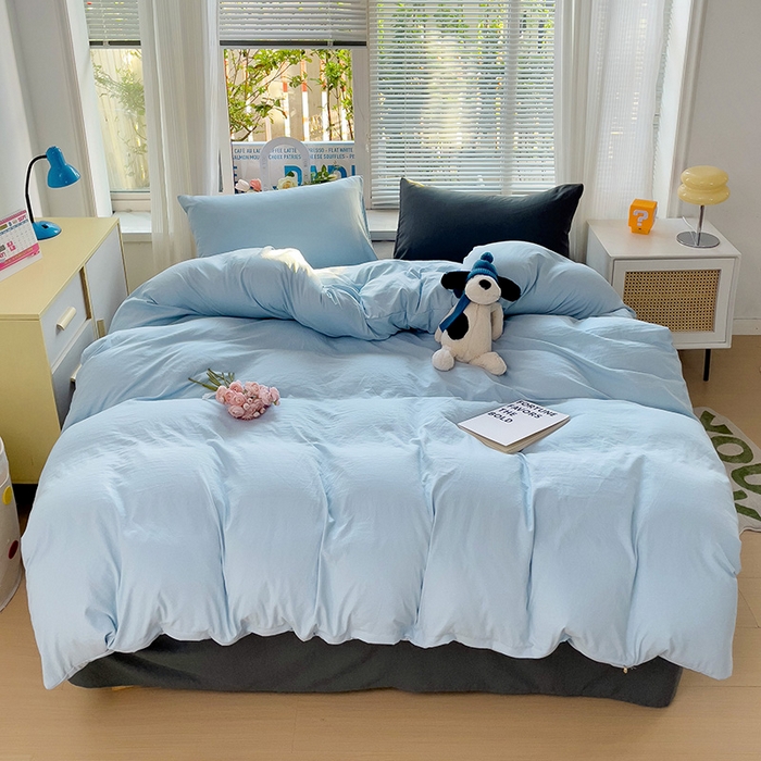 91家纺网 家纺一手货源 找家纺 森璐家纺 2024新款1水洗棉被套纯色被套单被套素色被套 混搭-浅蓝深灰