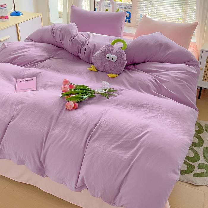 91家纺网 家纺一手货源 找家纺 森璐家纺 2024新款1水洗棉被套纯色被套单被套素色被套 混搭-紫粉