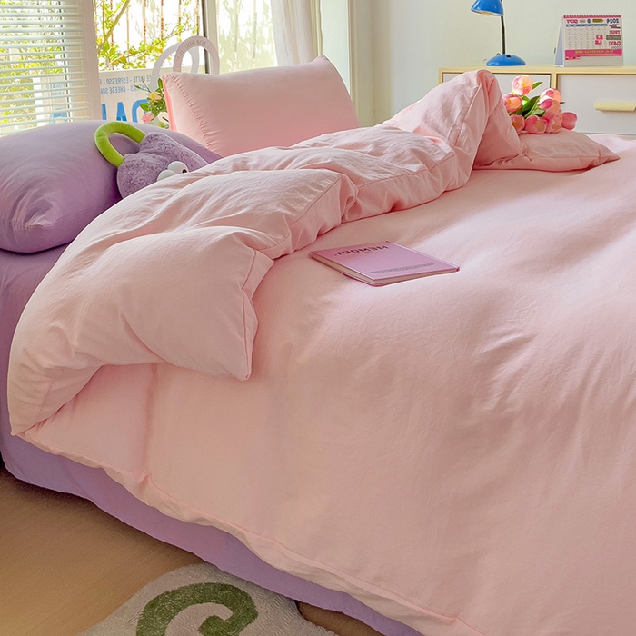 91家纺网 家纺一手货源 找家纺 森璐家纺 2024新款1水洗棉被套纯色被套单被套素色被套 混搭-粉紫