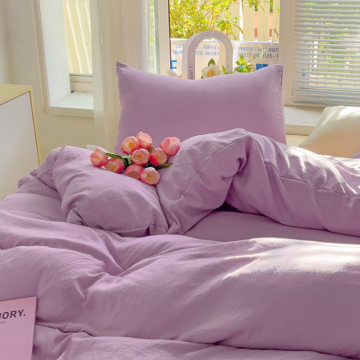91家纺网 家纺一手货源 找家纺 森璐家纺 2024新款1水洗棉被套纯色被套单被套素色被套 混搭-紫黄