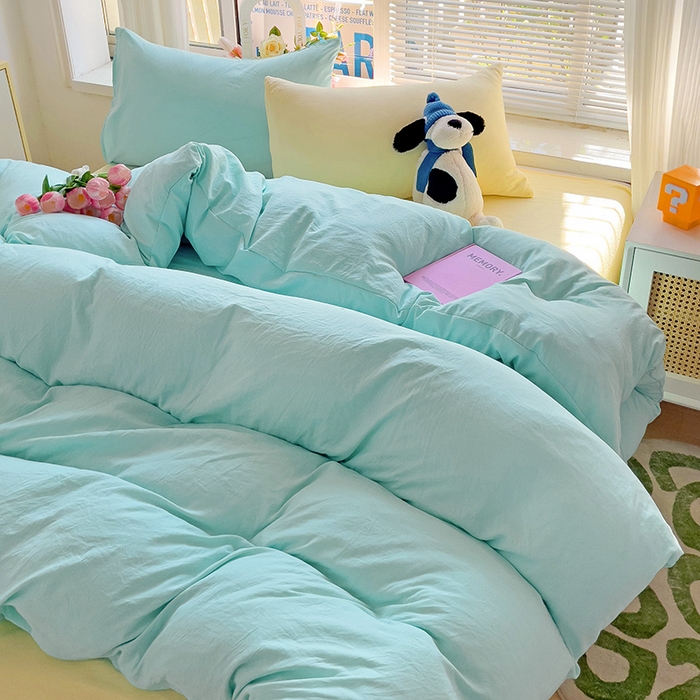 91家纺网 家纺一手货源 找家纺 森璐家纺 2024新款1水洗棉被套纯色被套单被套素色被套 混搭-水绿黄