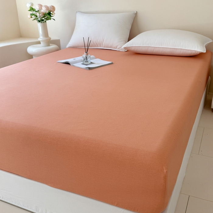 91家纺网 家纺一手货源 找家纺 艾迪尚家纺 2025新款纯色生态磨毛绣花单床笠 幸福树-桔黄