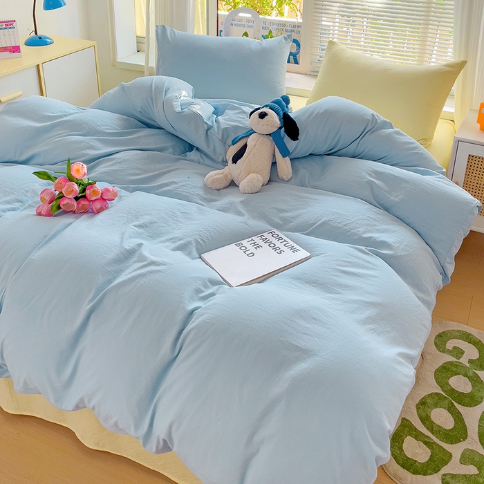 91家纺网 家纺一手货源 找家纺 森璐家纺 2024新款1水洗棉被套纯色被套单被套素色被套 混搭-浅蓝黄