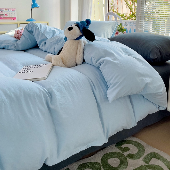 91家纺网 家纺一手货源 找家纺 森璐家纺 2024新款1水洗棉被套纯色被套单被套素色被套 混搭-浅蓝深灰