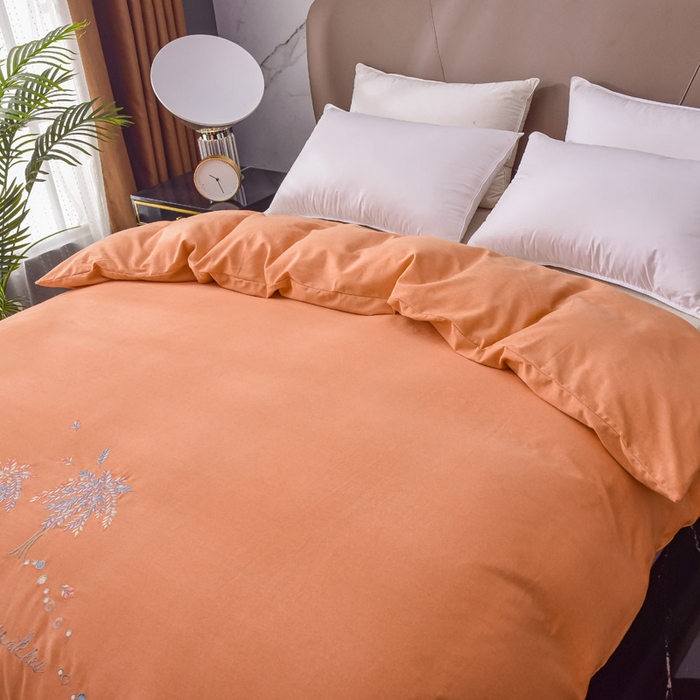 91家纺网 家纺一手货源 找家纺 艾迪尚家纺 2025新款纯色生态磨毛绣花单床单 幸福树-桔黄