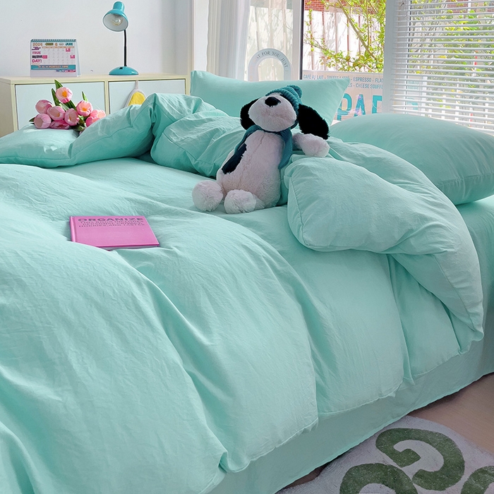 91家纺网 家纺一手货源 找家纺 森璐家纺 2024新款1水洗棉被套纯色被套单被套素色被套 水绿色