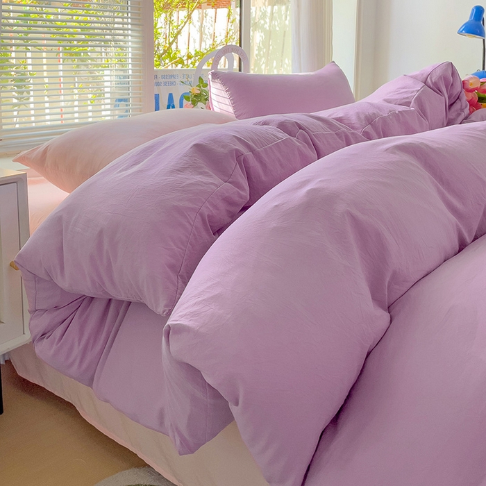 91家纺网 家纺一手货源 找家纺 森璐家纺 2024新款1水洗棉被套纯色被套单被套素色被套 混搭-紫粉