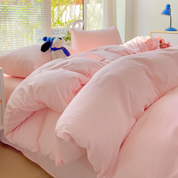 91家纺网 家纺一手货源 找家纺 森璐家纺 2024新款1水洗棉被套纯色被套单被套素色被套 粉色