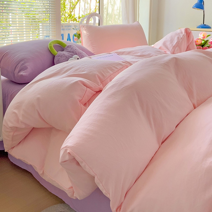 91家纺网 家纺一手货源 找家纺 森璐家纺 2024新款1水洗棉被套纯色被套单被套素色被套 混搭-粉紫