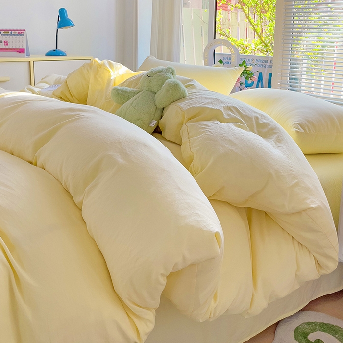 91家纺网 家纺一手货源 找家纺 森璐家纺 2024新款1水洗棉被套纯色被套单被套素色被套 黄色