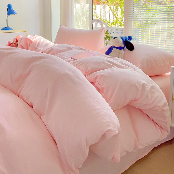 91家纺网 家纺一手货源 找家纺 森璐家纺 2024新款1水洗棉被套纯色被套单被套素色被套 粉色
