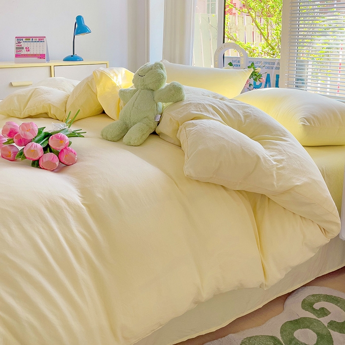 91家纺网 家纺一手货源 找家纺 森璐家纺 2024新款1水洗棉被套纯色被套单被套素色被套 黄色