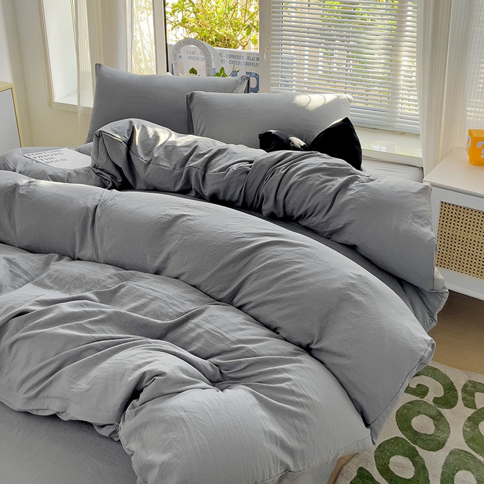 91家纺网 家纺一手货源 找家纺 森璐家纺 2024新款1水洗棉被套纯色被套单被套素色被套 浅灰色