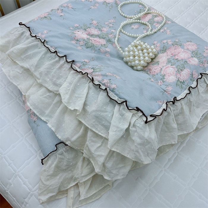 91家纺网 家纺一手货源 找家纺 （总）暖居 2024新款韩系大花边夏被砂洗棉花床盖四件套可机洗+同款纯棉被套