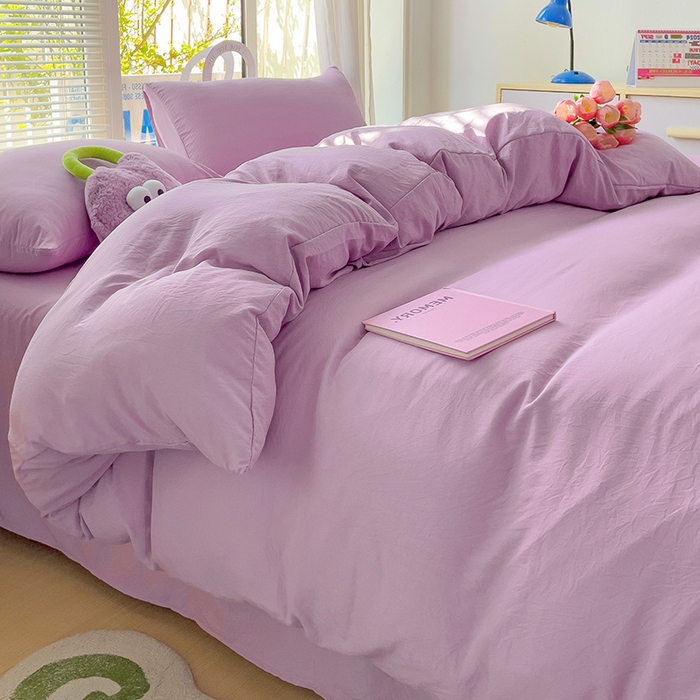 91家纺网 家纺一手货源 找家纺 森璐家纺 2024新款1水洗棉被套纯色被套单被套素色被套 紫色