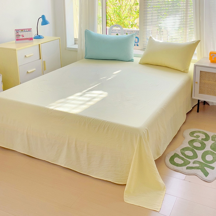 91家纺网 家纺一手货源 找家纺 艾特你 2024新款A类水洗棉单床单系列 混搭-水绿黄