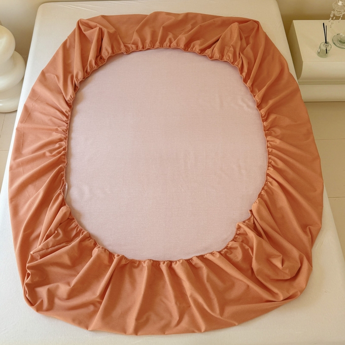 91家纺网 家纺一手货源 找家纺 艾迪尚家纺 2025新款纯色生态磨毛绣花单床笠 幸福树-桔黄