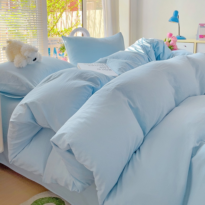 91家纺网 家纺一手货源 找家纺 森璐家纺 2024新款1水洗棉被套纯色被套单被套素色被套 浅蓝色