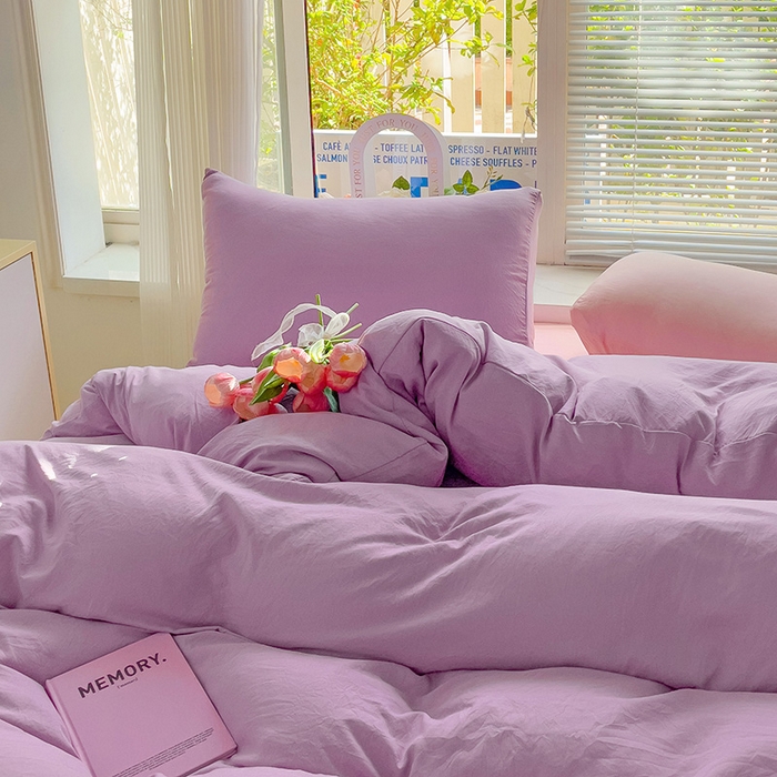 91家纺网 家纺一手货源 找家纺 森璐家纺 2024新款1水洗棉被套纯色被套单被套素色被套 混搭-紫粉