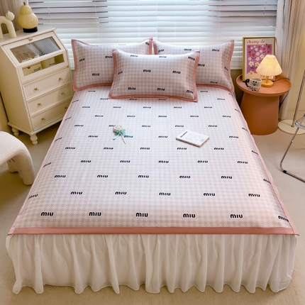 91家纺网 家纺一手货源 找家纺 布卢姆床垫 新款A类数码印花冰藤席夏凉席--床席款 粉miu