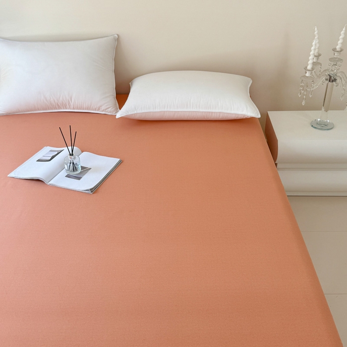 91家纺网 家纺一手货源 找家纺 艾迪尚家纺 2025新款纯色生态磨毛绣花单床笠 幸福树-桔黄