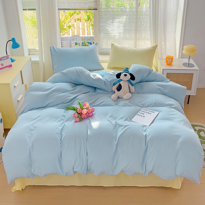 91家纺网 家纺一手货源 找家纺 森璐家纺 2024新款1水洗棉被套纯色被套单被套素色被套 混搭-浅蓝黄