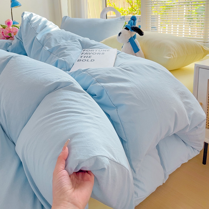 91家纺网 家纺一手货源 找家纺 森璐家纺 2024新款1水洗棉被套纯色被套单被套素色被套 混搭-浅蓝黄