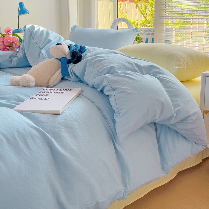 91家纺网 家纺一手货源 找家纺 森璐家纺 2024新款1水洗棉被套纯色被套单被套素色被套 混搭-浅蓝黄