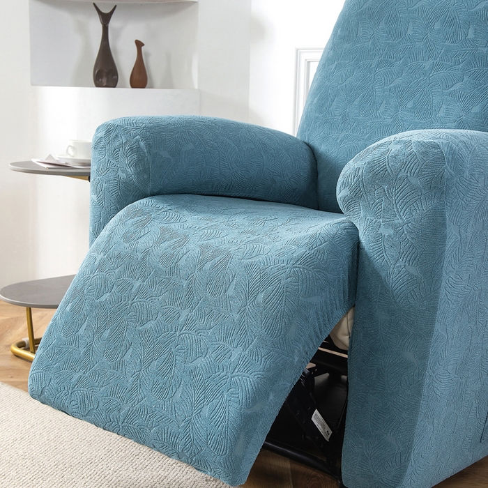 91家纺网 家纺一手货源 找家纺 千彤沙发垫 2024新款芝华士沙发套提花小树叶系列 水蓝