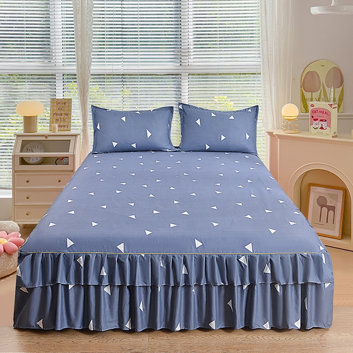 91家纺网 家纺一手货源 找家纺 小雨家纺 2026新款芦荟棉单件床裙+床裙三件套 爱巢