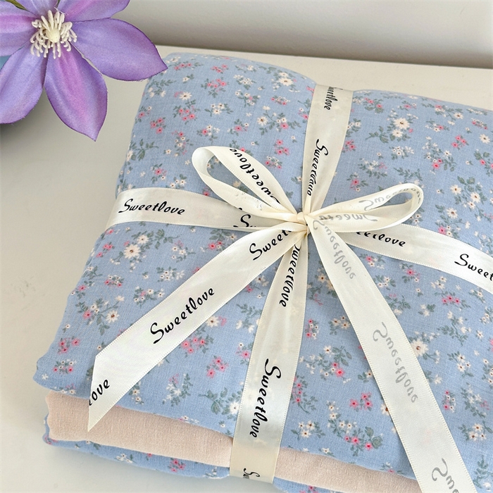 91家纺网 家纺一手货源 找家纺 曼之夏 2024新款全棉印花双层纱四件套 蓝韵