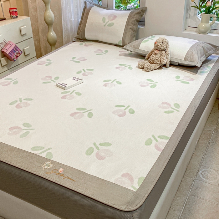 91家纺网 家纺一手货源 找家纺 慕澄2024新款A类时尚印花刺绣冰藤凉席 床笠款-紫郁