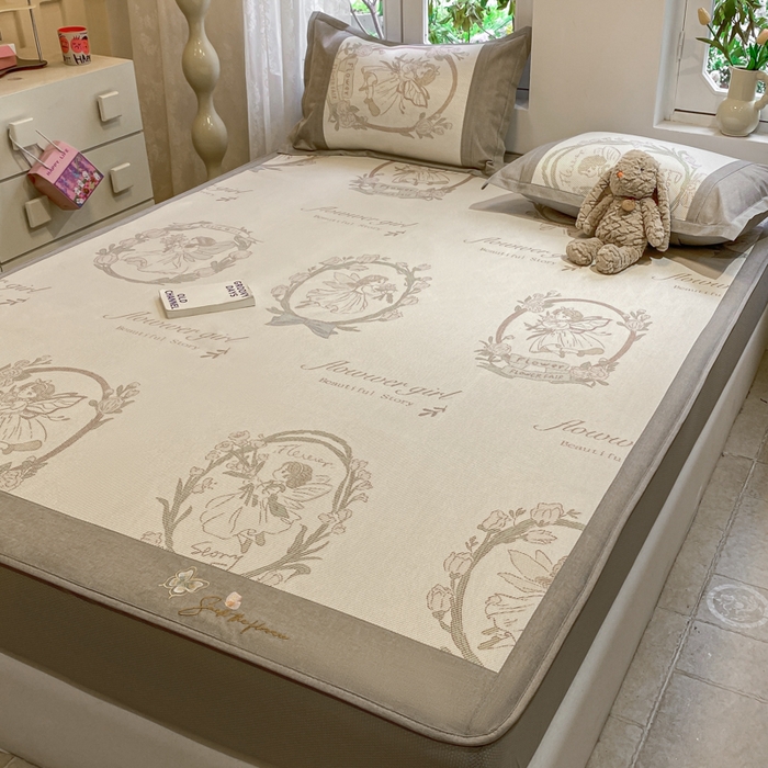 91家纺网 家纺一手货源 找家纺 慕澄2024新款A类时尚印花刺绣冰藤凉席 床笠款-花仙子