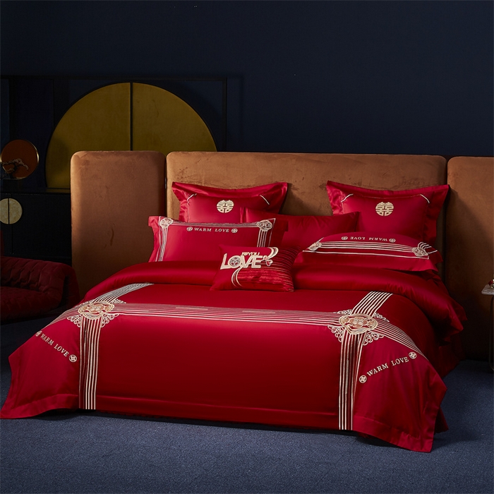 91家纺网 家纺一手货源 找家纺 高大尚婚庆馆 2025新款长绒棉囍嫁系列婚庆四件套 格调