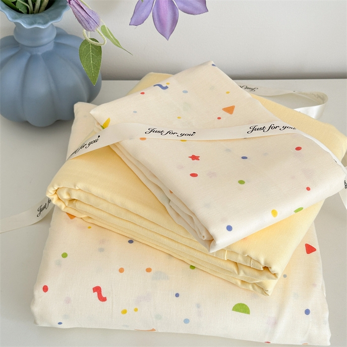 91家纺网 家纺一手货源 找家纺 曼之夏 2024新款全棉印花双层纱四件套 奶油派