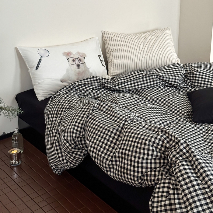 91家纺网 家纺一手货源 找家纺 （总）艾沁家纺 2024新款黑白简约风全棉色织水洗棉四件套 