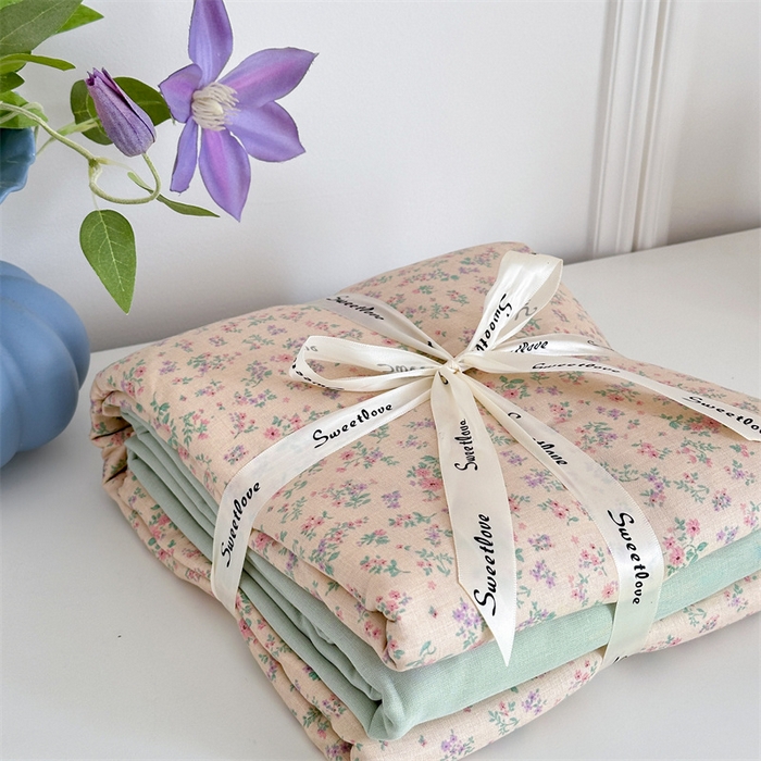 91家纺网 家纺一手货源 找家纺 曼之夏 2024新款全棉印花双层纱四件套 汝南