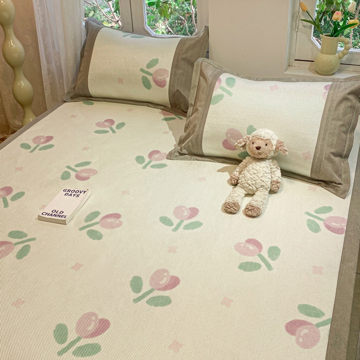 91家纺网 家纺一手货源 找家纺 慕澄2024新款A类时尚印花刺绣冰藤凉席 床席款-紫郁