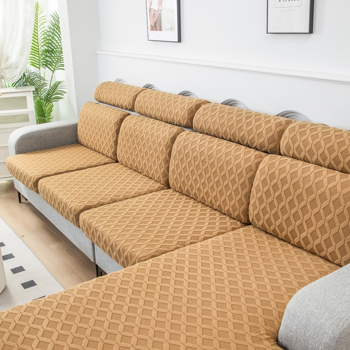 91家纺网 家纺一手货源 找家纺 千彤沙发垫 2024新款常规款拉花菱形格沙发套系列 咖色