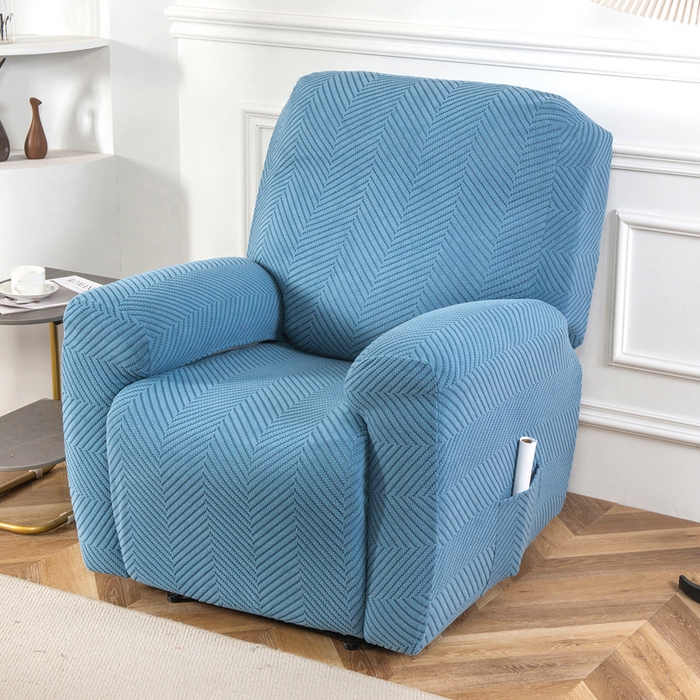 91家纺网 家纺一手货源 找家纺 千彤沙发垫 2024新款芝华士沙发套拉花绒人字纹系列 水蓝