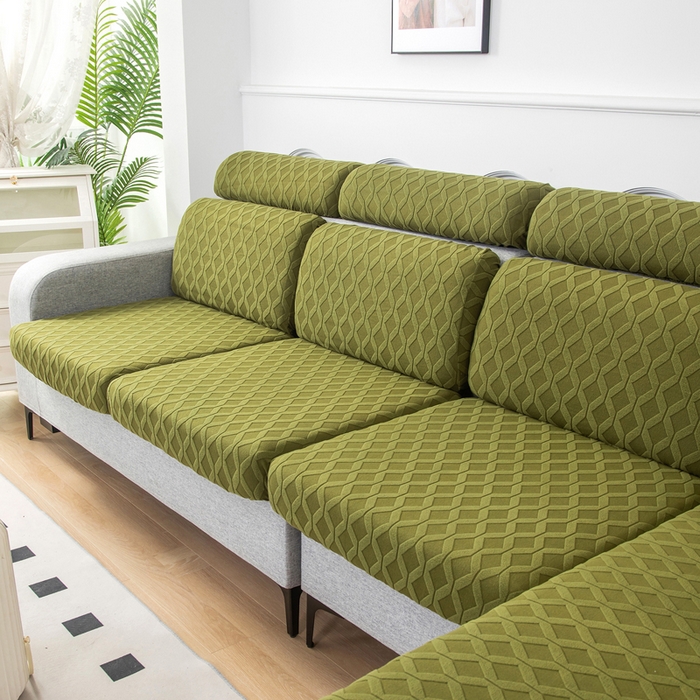 91家纺网 家纺一手货源 找家纺 千彤沙发垫 2024新款常规款拉花菱形格沙发套系列 橄榄绿