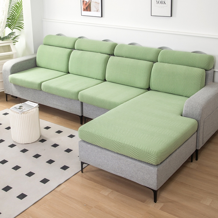 91家纺网 家纺一手货源 找家纺 千彤沙发垫 2024新款常规款拉花人字纹沙发套系列 浅绿