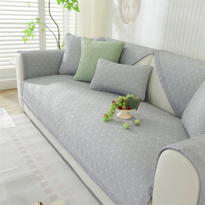 91家纺网 家纺一手货源 找家纺 共鸣沙发垫 2024新款夏季新款冰豆斜纹沙发垫 冰豆斜纹浅灰