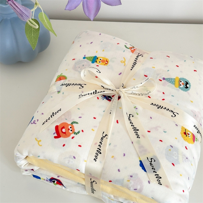 91家纺网 家纺一手货源 找家纺 曼之夏 2024新款全棉印花双层纱四件套 圣代小丑