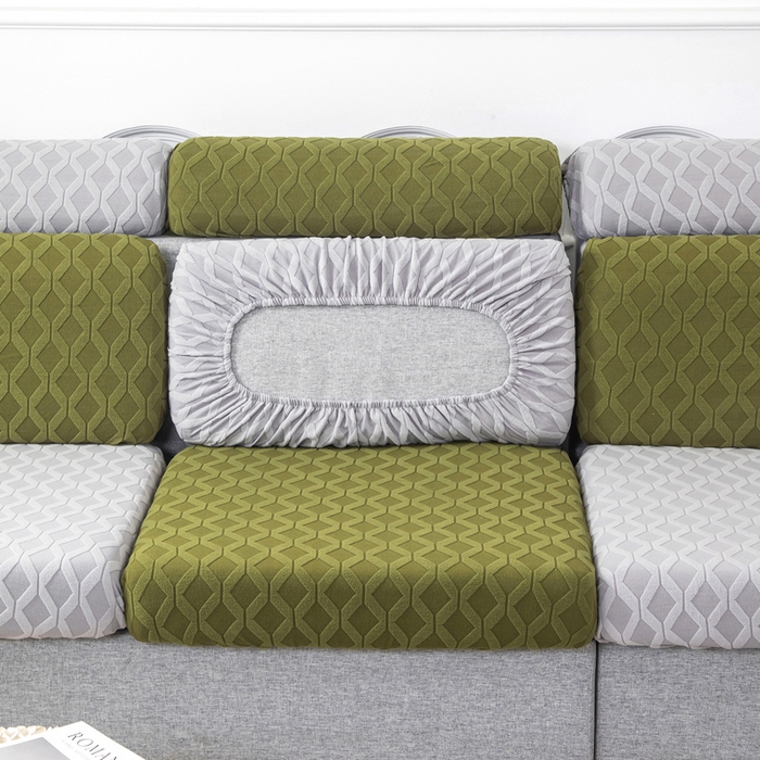 91家纺网 家纺一手货源 找家纺 千彤沙发垫 2024新款常规款拉花菱形格沙发套系列 橄榄绿银灰